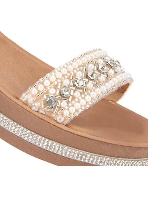 SANDALIA PLANA BRILLOS BEIGE/HUESO VI LINE