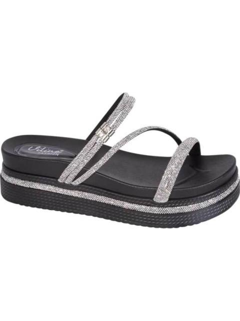 SANDALIA PLANA CON BRILLOS NEGRO VI LINE FASHION