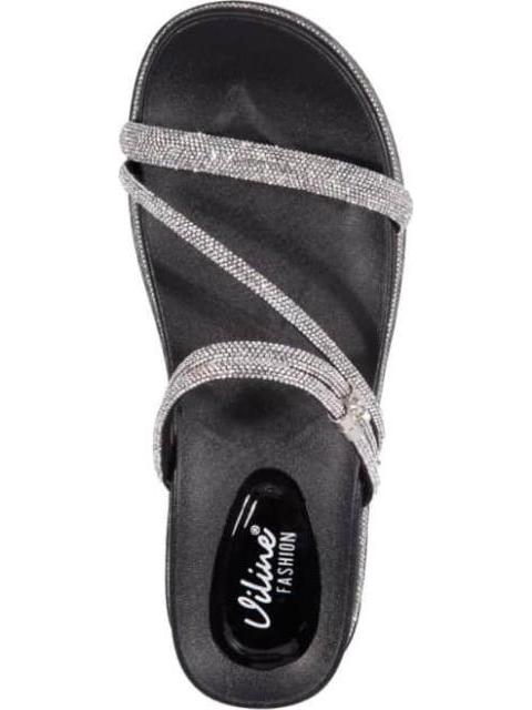 SANDALIA PLANA CON BRILLOS NEGRO VI LINE FASHION