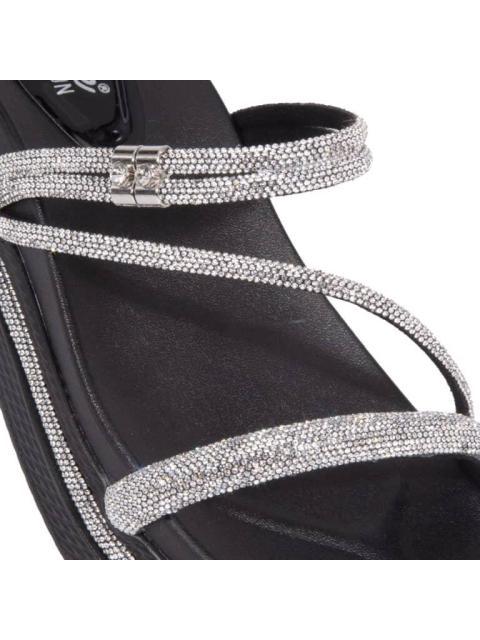 SANDALIA PLANA CON BRILLOS NEGRO VI LINE FASHION