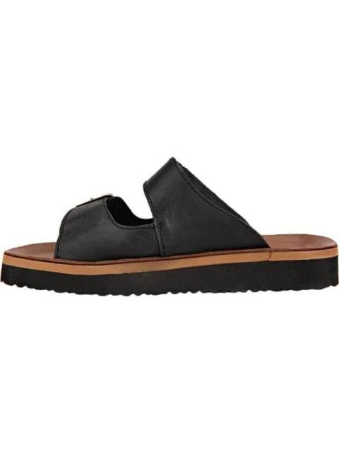 SANDALIA PLANA DE PIEL NEGRO VI LINE