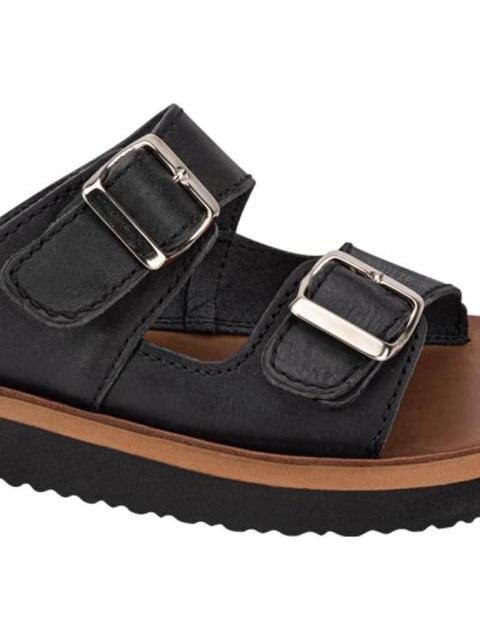 SANDALIA PLANA DE PIEL NEGRO VI LINE