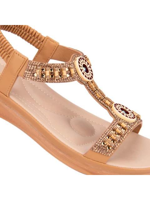 SANDALIA PLANA BRILLOS CAMEL VI LINE