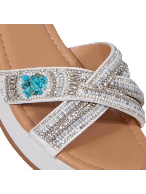 SANDALIA PLATAFORMA CON PIEDRAS BLANCO VI LINE
