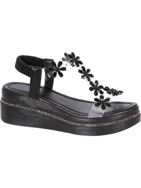 SANDALIA PLATAFORMA MEDIA CON PIEDRAS NEGRO VI LINE FASHION