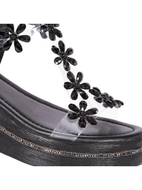 SANDALIA PLATAFORMA MEDIA CON PIEDRAS NEGRO VI LINE FASHION