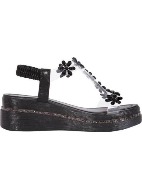SANDALIA PLATAFORMA MEDIA CON PIEDRAS NEGRO VI LINE FASHION