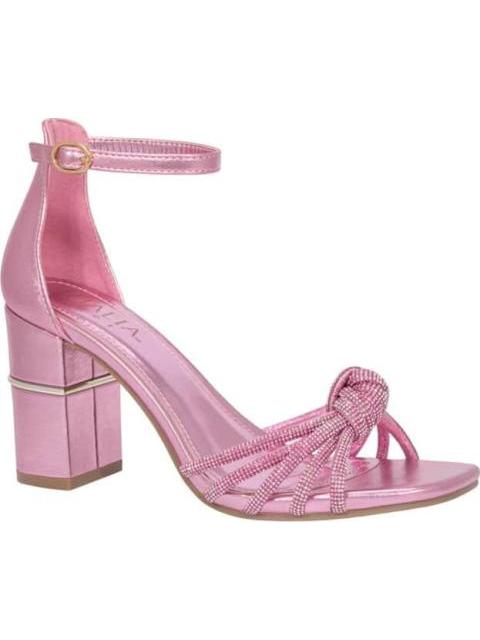 SANDALIA CON PEDRERIA TACON ANCHO ROSA THALIA SODI