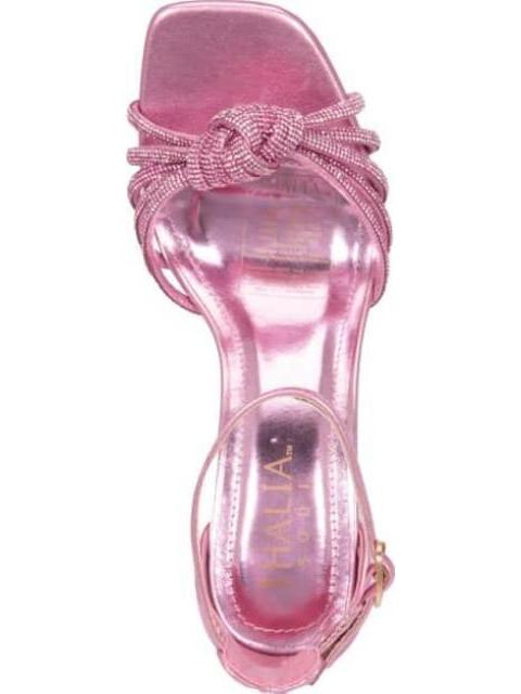SANDALIA CON PEDRERIA TACON ANCHO ROSA THALIA SODI