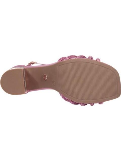SANDALIA CON PEDRERIA TACON ANCHO ROSA THALIA SODI