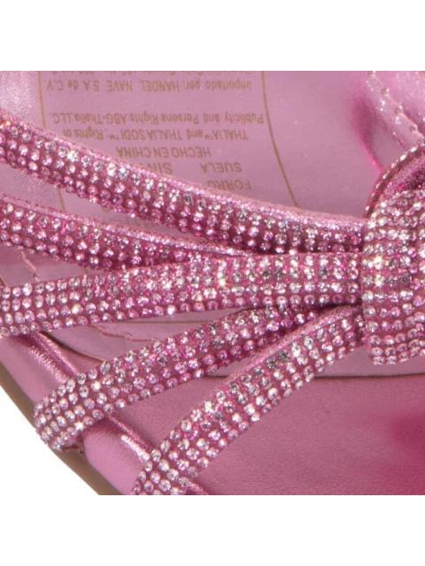 SANDALIA CON PEDRERIA TACON ANCHO ROSA THALIA SODI