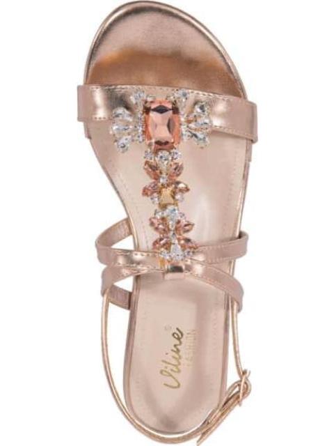 SANDALIA TACON BAJO CON PIEDRAS ROSEGOLD VI LINE FASHION