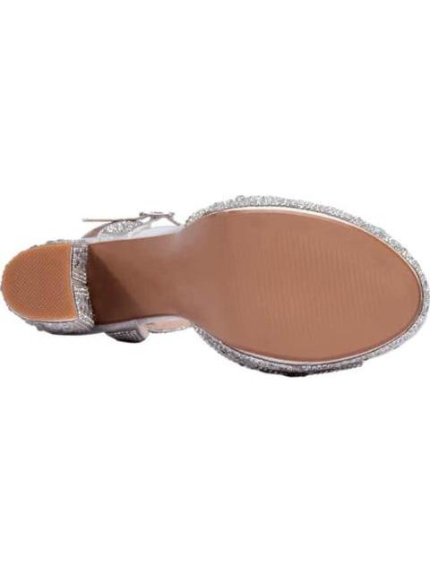 SANDALIA TACON PLATAFORMA Y PIEDRAS PLATA THALIA SODI