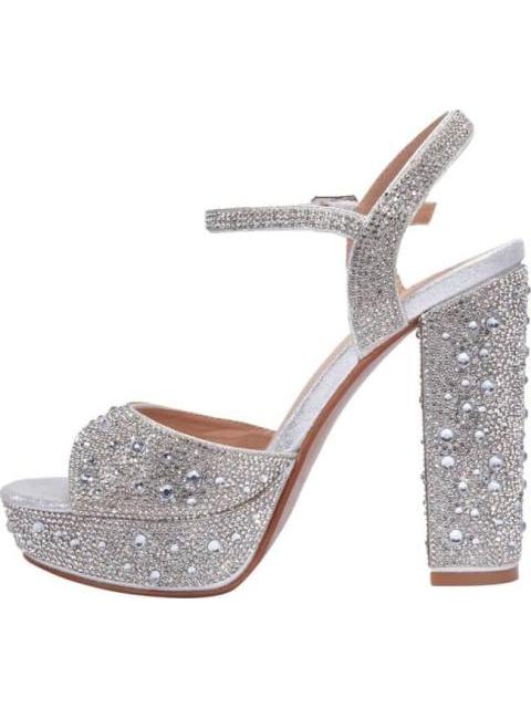 SANDALIA TACON PLATAFORMA Y PIEDRAS PLATA THALIA SODI