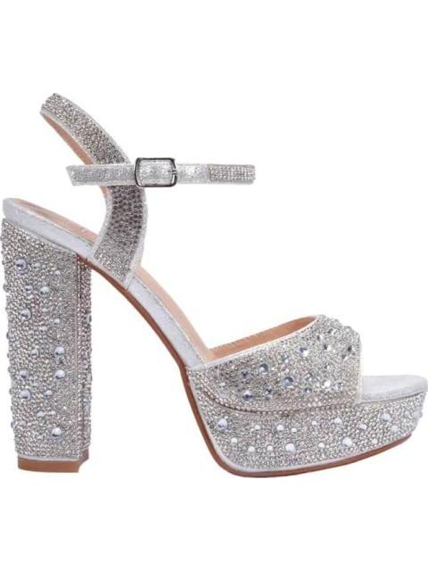SANDALIA TACON PLATAFORMA Y PIEDRAS PLATA THALIA SODI