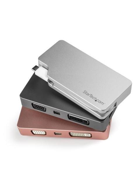 STARTECH  ADAPTADOR 4 EN 1 DE AUDIO Y VIDEO PARA VIAJES USB-C A VGA DVI HDMI O MINI DISPAYPORT