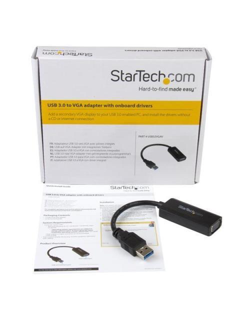 STARTECH  ADAPTADOR DE VIDEO USB 3.0 MACHO - VGA HEMBRA CON CONTROLADORES INCORPORADOS NEGRO