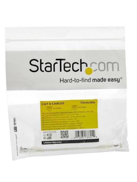 STARTECH  CABLE PATCH CAT6 UTP SIN ENGANCHES RJ-45 MACHO - RJ-45 MACHO 20CM GRIS