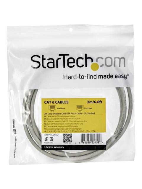 STARTECH  CABLE PATCH CAT6 UTP SIN ENGANCHES RJ-45 MACHO - RJ-45 MACHO 2 METROS GRIS