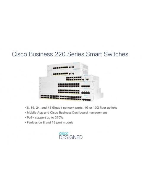 SWITCH CISCO GIGABIT ETHERNET CBS220 24 PUERTOS POE 10-100-1000 + 4 PUERTOS SFP 56GBIT-S 8.000 ENTRADAS - ADMINISTRABLE