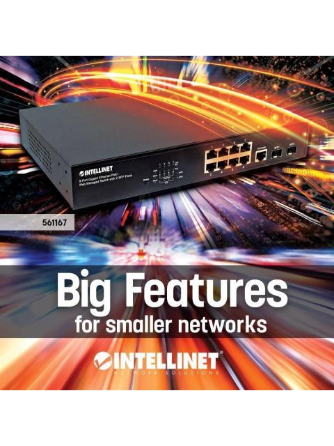 SWITCH INTELLINET GIGABIT ETHERNET 561167 8 PUERTOS POE+ 10-100-1000MBPS + 2 PUERTOS SFP 20 GBIT-S 8192 ENTRADAS - ADMINISTRABLE
