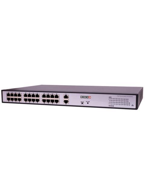 SWITCHPOE 24 PUERTOS 2 PUERTOS UPLINK GIGACOBRE-FIBRA 300W TOTAL HASTA 250MTS FUENTE PODER INTERNA.