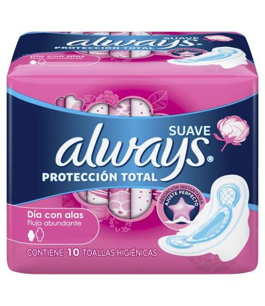 TOALLAS HIG. ALWAYS SUAVE PROTEC. TOTAL 10 PZ