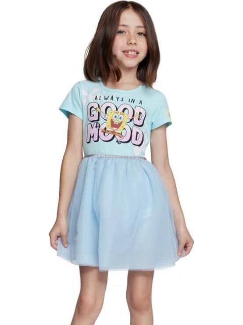 VESTIDO ESTAMPADO APLICACIONES AZUL MENTA BOB ESPONJA