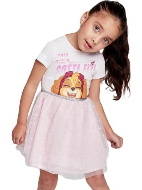 VESTIDO ESTAMPADO APLICACIONES ROSA PAW PATROL