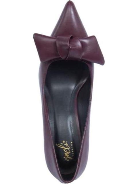 ZAPATILLA CON MOÑO TACON ASIMETRICO VINO YAELI FASHION